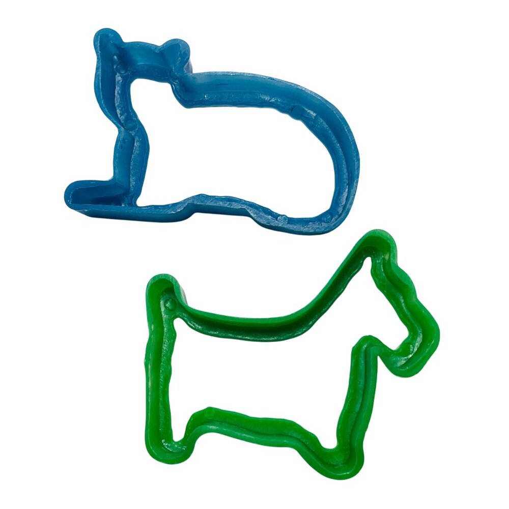 Cookie Cutters Blue Cat & Green Scotty Dog Animal Shaped Set Of 2 Vintage